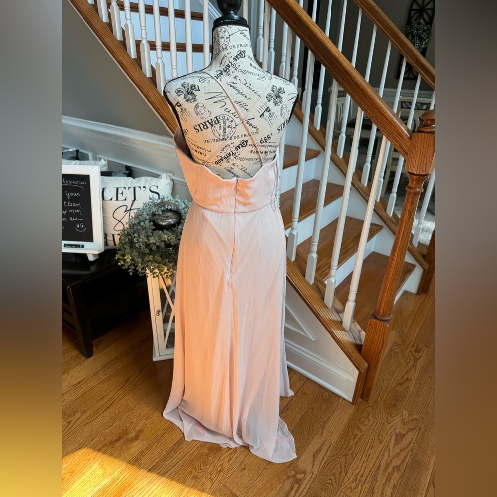 New! JENNY PACKHAM Ruffled Chiffon High-Low Gown size 2 Cameo/Pink - Picture 4 of 7
